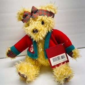 Hallmark Merrily Bear Christmas Plush Stuffed Toy w/ Plaid Head‎ Band/Sucks NWT